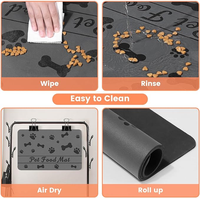 Pet Feeding Mat-Absorbent Pet Placemat for Food and Water Bowl, with Waterproof Rubber Backing, Quick Dry Water Dispenser Mat for Dog and Cat (27"x17", Bones)