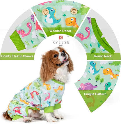KYEESE Dog Pajamas Comfy Clothes for Dogs Boy Girl Stretchy Pet Jammies Onesie Soft Outfit Velvet Pjs Large Dog Pajamas with Colorful Dinosaurs, XX-Large