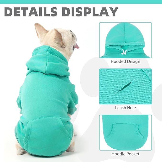 KOOLTAIL Dog Hoodie for Large Medium Small Dogs,Soft&Warm Pet Sweater with Leash Hole&Pocket Boy Girl,Puppy Fall Winter Jacket Clothes,French Pitbull Cold Weather Coat Sweatshirt,Lake Blue XXL