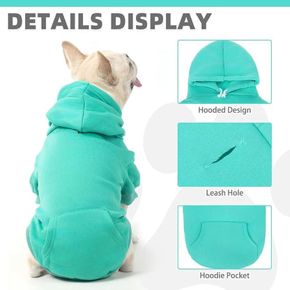 KOOLTAIL Dog Hoodie for Large Medium Small Dogs,Soft&Warm Pet Sweater with Leash Hole&Pocket Boy Girl,Puppy Fall Winter Jacket Clothes,French Pitbull Cold Weather Coat Sweatshirt,Lake Blue M