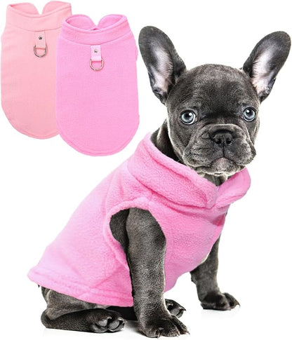 2 Pack Dog Sweater with Leash Ring Winter Warm Pet Sweater Thick Clothes Coat Fleece Dog Sweaters for Small Dogs Girl Boy for Chihuahua, French Bulldog, Dachshund,Small(4-6lbs)