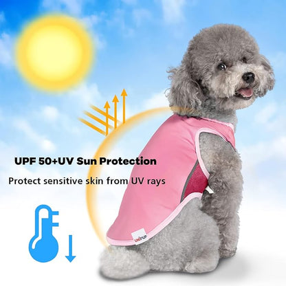 UPF 50+ Sun Protection Sleeveless Dog Shirt for Small Medium Dogs - Breathable Lightweight Sports Fan T-Shirt with Reflective Strips, UV Protective Apparel P23ST00503L