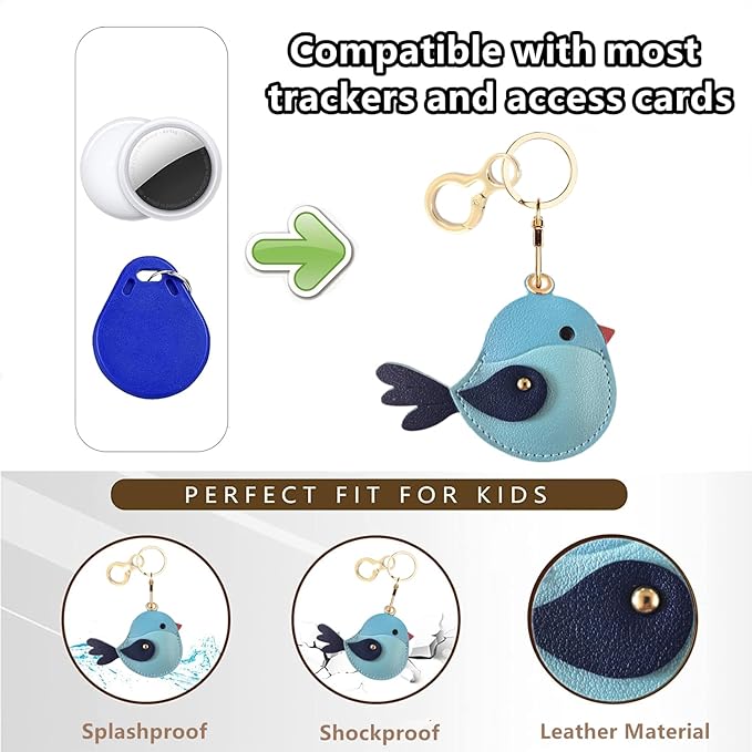 BORKUANA Leather Keychain Holder Case Compatible with AirTag,Cute Protective Cover with Keyring