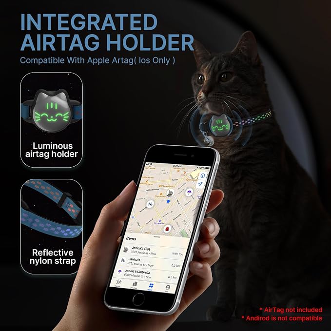 AirTag Cat Collar, Reflective Breakaway Collar, Hidden Holder with Bell | Compatible with Apple AirTag 1st & 2nd Gen, Lightweight Water-Resistant Strap for Cats, AirTag Not Included