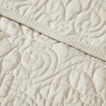 Madison Park Throw Blanket - Reversible Damask Quilting Design, Soft Pre-washed Microfiber, Cotton Filled Spread, Cozy Summer Blanket - Throw for Living Room Couch, Sofa, Bed, Quebec, 60x70", Ivory