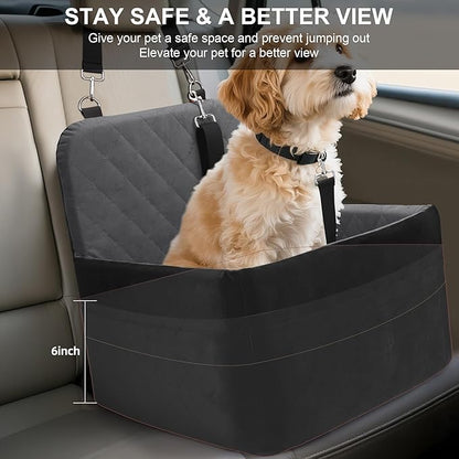 Dog Car Seat for Small/Medium Dogs,Pet Dog Booster Car Seat Puppy 15-35 lbs with Soft 4+2in Detachable Pads Detachable Elevated Cushion and Washable Cover Safety Belt Storage Pockets Easy to Install