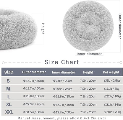 Calming Dog Cat Donut Bed - 23.6" Washable Fluffy Dog Beds, Round Cute Cat Beds for Indoor Cats, Anti Anxiety Plush Cuddler Dog Pillow, Pet Cushion for Small Medium Dogs, Waterproof Non-Slip Bottom