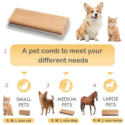 Dog Comb for Shedding Kit 2-in-1 Wooden Grooming Shedding Brush for Dogs & Cats Pet Hair Removal Tool with Ergonomic Gripping Pet Cleaning Comb Supplies 5 Inch (Includes storage box)