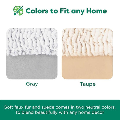 FurHaven Waterproof Dog Blanket – Birch Faux Fur & Suede Calming Throw for Pets, Washable – Taupe, Large