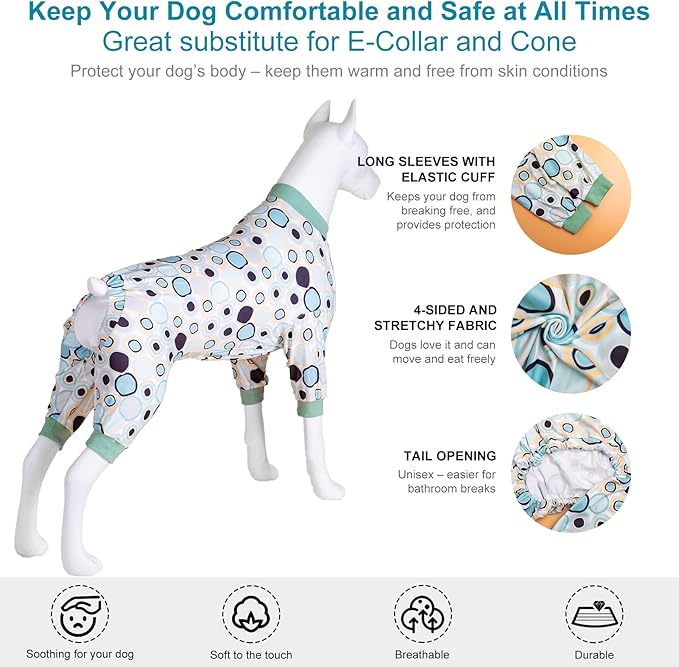 LovinPet Pitbull Large Dog Clothes, Wound Care/Post Surgery Dog Clothes, Lost World Dinosaurs Print, UV Protection, Pet Anxiety Relief, Large Dog Onesies, Pitbull Clothes, Grey M