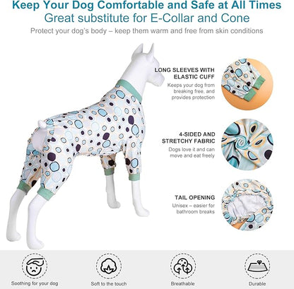 LovinPet Pitbull Large Dog Clothes, Wound Care/Post Surgery Dog Clothes, Lost World Dinosaurs Print, UV Protection, Pet Anxiety Relief, Large Dog Onesies, Pitbull Clothes, Grey M