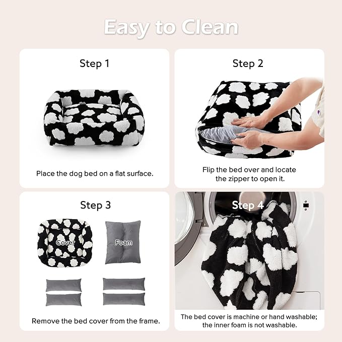 JOEJOY Large Dog Beds Large Sized Dog, Rectangle Washable Orthopedic Pet Bed with Removable Zipper Cover, Cute Soft Calming Puppy Pet Bed with Jacquard Shaggy Plush & Non Skid Bottom