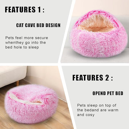 FORMYCATIE Cat Beds for Indoor Cats,Cat Cave for Puppy and Kitty,Calming Small Dog Bed for Small Dogs with Cover Cave,Cozy Warming Fluffy Washable Anti-Slip Pet Sleeping Bag (20 * 20inch,Pink)