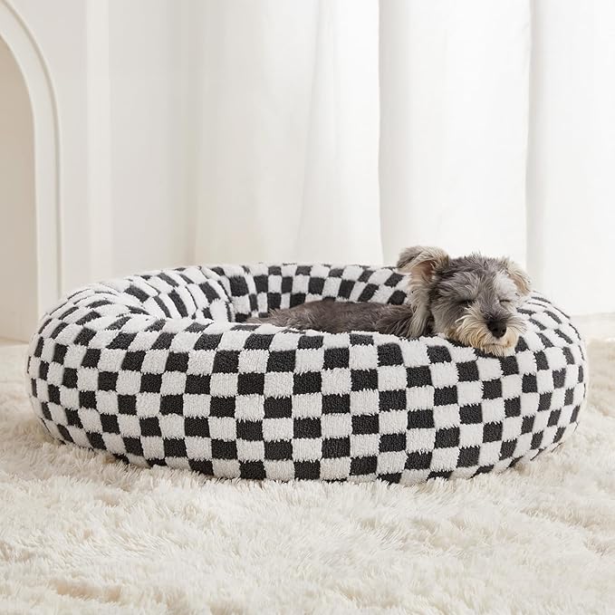 BFPETHOME Donut Dog Beds for Small Dog, Round Cat Beds for Indoor Cats, Calming Pet Bed for Puppy and Kitty with Non-Slip Bottom, Cute Fancy Puppy Bed Machine Washable Plush Fabric