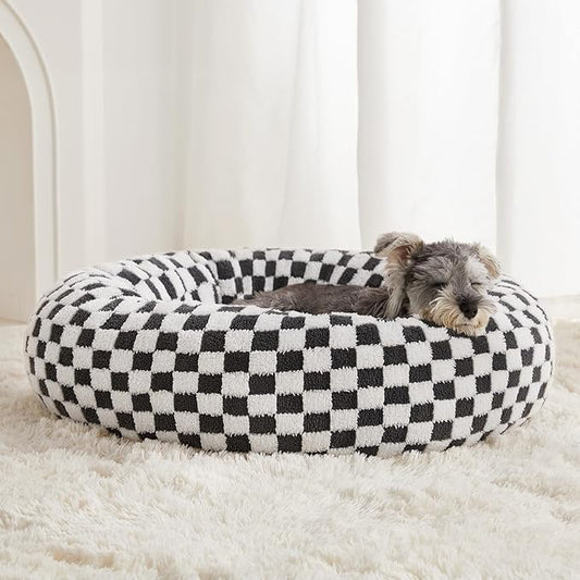 BFPETHOME Donut Dog Beds for Small Dog, Round Cat Beds for Indoor Cats, Calming Pet Bed for Puppy and Kitty with Non-Slip Bottom, Cute Fancy Puppy Bed Machine Washable Plush Fabric