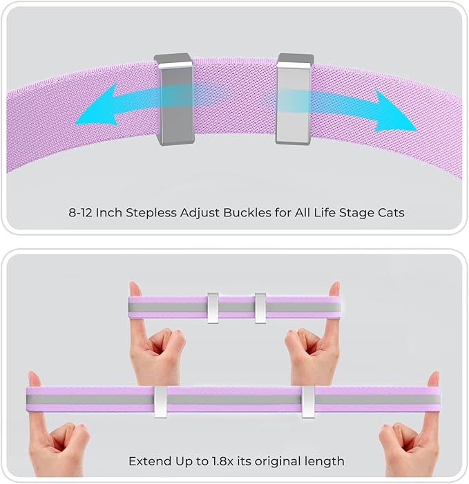 AirTag Cat Collar, Ultra Elastic Cat Tracker Collar with Apple Air Tag Holder, [Lightweight & Scratch Resistant] Stepless Adjustable GPS Pet Tracking Collars for Cats Kittens (Reflective Purple)