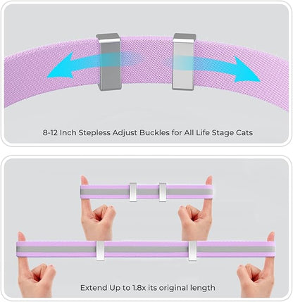 AirTag Cat Collar, Ultra Elastic Cat Tracker Collar with Apple Air Tag Holder, [Lightweight & Scratch Resistant] Stepless Adjustable GPS Pet Tracking Collars for Cats Kittens (Reflective Purple)