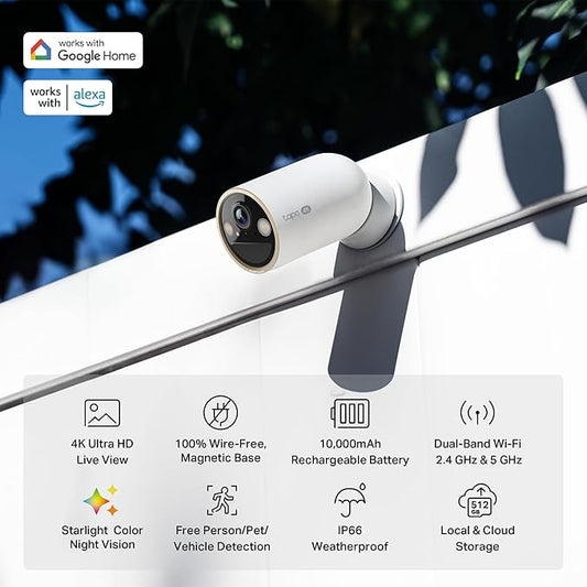 Tapo MagCam 4K Outdoor Wireless Security Camera - Up to 200-Day Battery, Magnetic Mount, Person/Vehicle Detection, Subscription-Free Local Storage or Optional Cloud, Compatible with Alexa, C460
