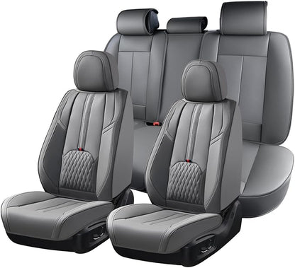 Coverado Car Seat Covers Full Set, Automotive Seat Cover with Lumbar Support, Nappa Leather Seat Cover for Cars, Waterproof Car Seat Protector, Car Seat Cushion Universal Fit for Most Vehicles (Gray)