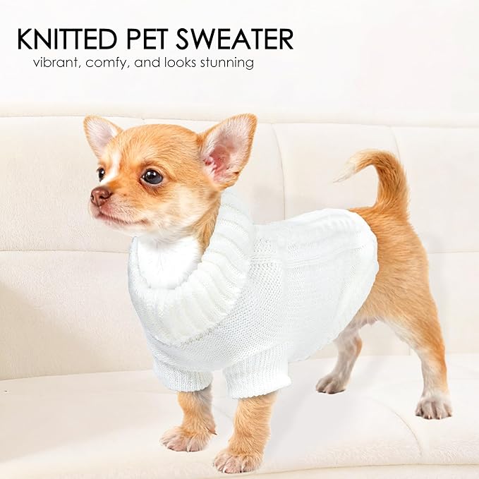 2 Pieces Chihuahua Sweater Dog Clothes for Small Dogs, Dog Sweaters for Small Dogs, Turtleneck Knitted Chihuahua Yorkie Sweater Xs