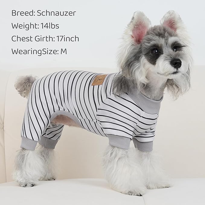 XPUDAC 4 Pack Dog Pajamas Striped Dog Clothes for Small Medium Dogs Girl Boy Comfy Puppy Outfit Doggy Jammies Onesie Pet Costume, Blue, Grey, Green, L