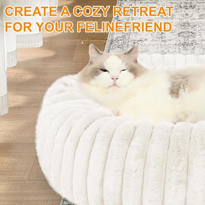 Washable Extra Large Dog Bed,Calming Anti Anxiety Round Donut Dog Bed,Fluffy Puppy Beds for Small Dogs,Cute Kitten Cat Beds for Indoor Cats,Anti-Slip Comfort Pet Beds for Extra Large Size(White,XXL)
