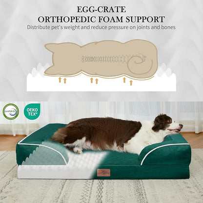 Comfort Expression Orthopedic Dog Bed for Medium Dogs 28x19 Inch, Waterproof Supportive Egg Crate Foam Medium Pet Bed with Removable Bolsters, Dog Couch with Washable Cover & Non-Slip Bottom, Emerald