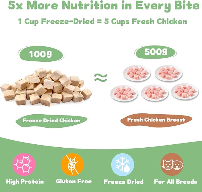 Freeze Dried Chicken Cat and Dog Treats 21.3 OZ – Single Ingredient Chicken Meat High Protein, Bite-Sized Pet Training Snacks or Food Topper for Small Dogs Cats