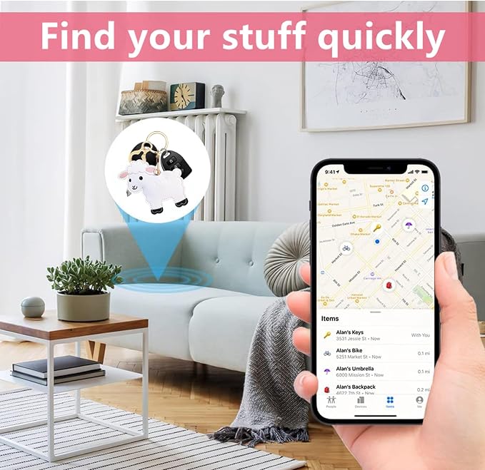 Leather Keychain Holder Case Compatible with AirTag,Cute Protective Cover with Keyring,Anti-Scratch Finder GPS Tracker Case for Wallet Keys,bag,pets,Backpack(White Lamb)