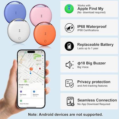 Air Tracker Tags-4 Pack, Smart Tag Work Compatible with Apple Find My (iOS Only), Bluetooth Tag Item Finders IP68 Waterproof Replaceable Battery for Wallet, Luggage, Backpack, Key, 4 Colors