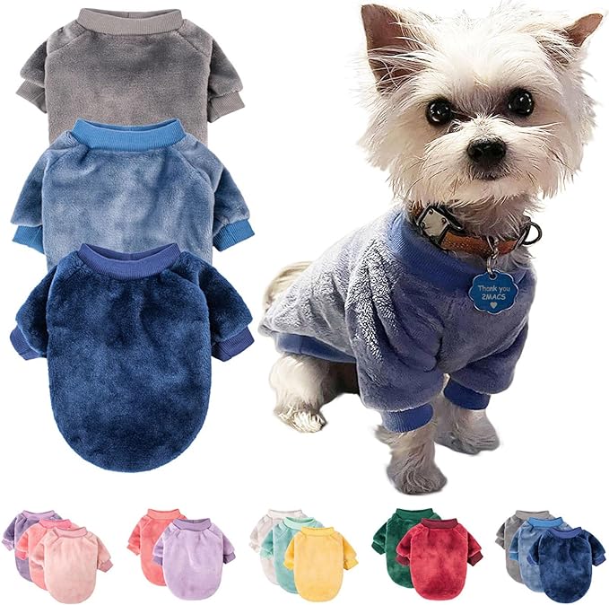 FabriCastle Dog Sweater, 3-Pack Dog & Cat Clothes, Ultra Soft and Warm Pet Jackets XXS XS for Small Dogs Boy & Cats, Winter Pet Apparel Costumes, Puppy Outfits (Grey,Blue,Dark Blue, XX-Small)