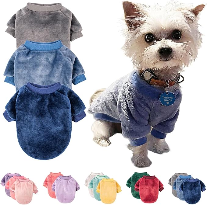 FabriCastle Small Dog Sweaters, 3-Pack Dog & Cat Clothes, Ultra Soft and Warm Pet Jackets for Small Dogs Boy & Girl, Winter Pet Apparel Costumes, Puppy Outfits (Grey,Blue,Dark Blue, Large)