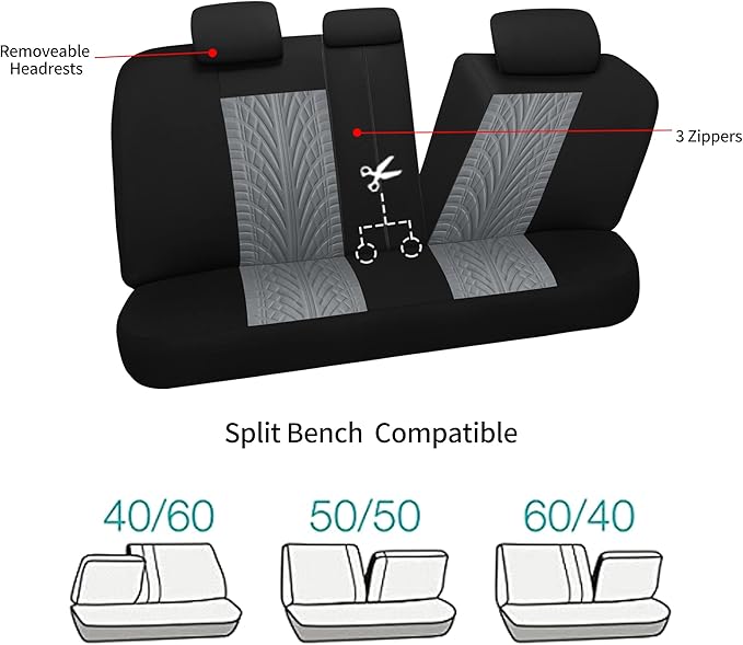 VarCozy Car Seat Covers Full Set, Front & Split Rear Bench for Car, Universal Cloth SUV, Sedan, Van, Automotive Interior Covers, Airbag Compatible