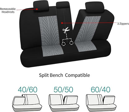 VarCozy Car Seat Covers Full Set, Front & Split Rear Bench for Car, Universal Cloth SUV, Sedan, Van, Automotive Interior Covers, Airbag Compatible