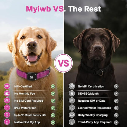 GPS Dog Collar Tracker 2-in-1,Reflective Waterproof Pet Collar,iOS-Only,No Monthly Fees,Unlimited Range,Dog Tracking Collar Pet Tracker,for Small Medium Large Dogs(S (12.5"-16"), Hot Pink)