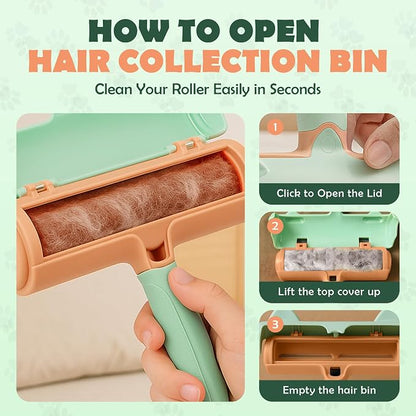 Pet Hair Remover Roller - Reusable Lint Roller for Dog and Cat Hair, Easy to Clean Electrostatic Pet Hair Removal Tool with Ergonomic Grip for Bedding, Couch, Carpet and Car Interiors