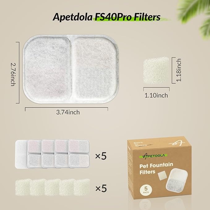 5 Pack Replacement Filter for FS40PRO Cat Fountain 135 fl oz/4L,6 Layer Filters for Pet Fountain