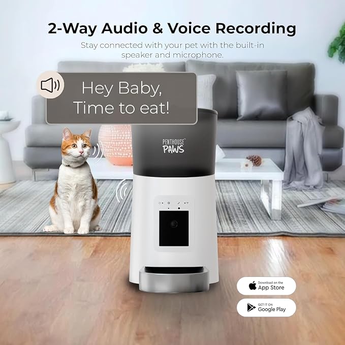 Smart HD Pet Feeder, 6L Dry Food Capacity, 1080p Camera, 2-Way Audio, Scheduled Meals, Backup Power, Easy to Clean, Anti-Jam Design for Cat & Dog, White/Stainless Steel