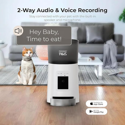 Smart HD Pet Feeder, 6L Dry Food Capacity, 1080p Camera, 2-Way Audio, Scheduled Meals, Backup Power, Easy to Clean, Anti-Jam Design for Cat & Dog, White/Stainless Steel