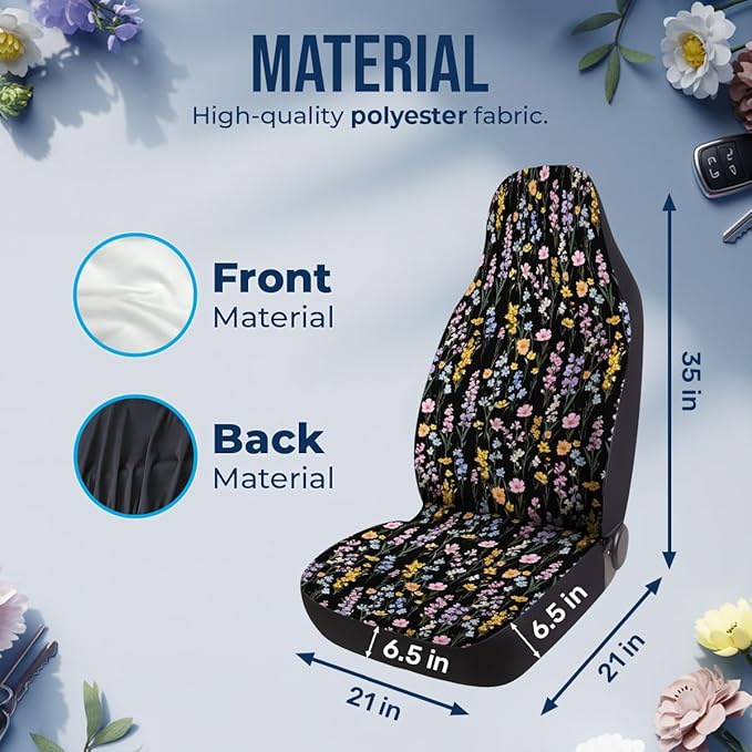 GENANY Floral Car Seat Covers Set of 2, Flower Breathable Front Seat Covers for Truck Sedan SUV, Boho Car Accessories, Boho Gift for Women Men
