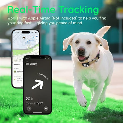 Airtag Dog Collar, Reflective Ultra-Durable Nylon Padded with QR Code Buckle & IP68 Waterproof Air Tag Holder Compatible for Apple AirTag, Comfortable for Small Medium Large Dogs(Brown,M)