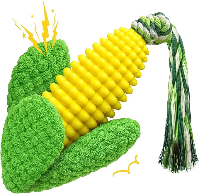 TOOPTATE Dog Chew Toys – Squeaky Corn Dog Toys to Keep Them Busy, Soft Durable Teething Toys for Medium and Large Dogs
