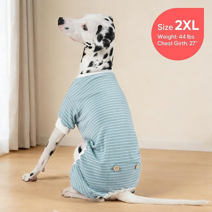 KYEESE Dog Pajamas, Striped Pet PJS Lightweight Doggie Jammies, 4 Legs Outfit Soft Dog Pajamas, Cozy Pet Clothes Onesie, Comfortable PJS for Large Dogs, Green Striped, 3XL