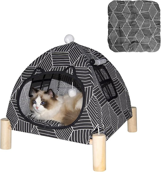 Pozico Portable Cat Tent Bed – Foldable Indoor Tent Bed for Cats & Small Dogs, Washable Cushion, Cozy Hideaway for Kittens & Cats, Easy Assembly & Travel