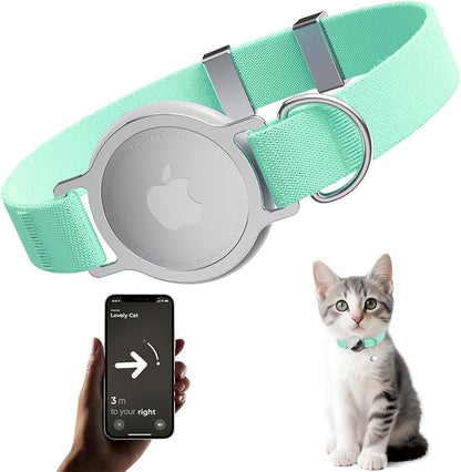 AirTag Cat Collar, Elastic Tracker Collar with Airtag Holder and Bell | Compatible with Apple Air Tag, Lightweight & Scratch Resistant, Adjustable Stepless GPS Pet Collar for Cats Kittens, Green