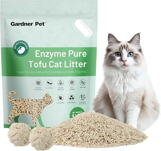Gardner Pet Natural Tofu Cat Litter - Fast Absorbing & Strong Clumping, Low Dust, Flushable Cat Litter for Odor Control, Easy Scooping for Multi-Cat Homes, 9LBS