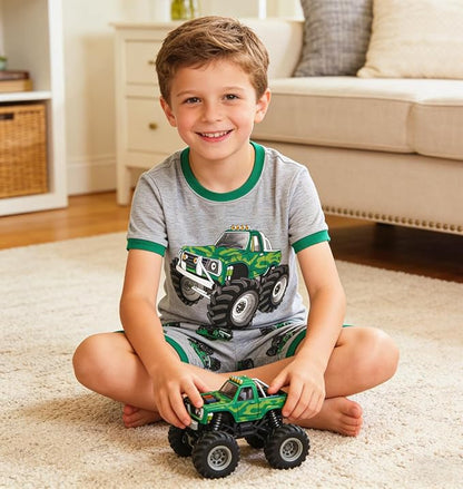 Popshion Boys Pajamas 100% Cotton Toddler Clothes Summer Pjs for Boy Planet Dinosaur Sleepwear Kids Short Sets 2-10 Years