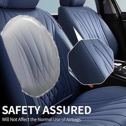 FLORICH Leather Car Seat Covers Full Set, Luxury Automotive Seat Cover, Waterproof Car Seat Covers Front and Back Seats for Most Cars - Blue