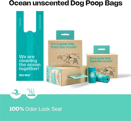 Dog Poop Bags with Handles 144 Counts - Ocean-Recycled Plastic, Extra Thick Leak-Proof Pet Poop Bags for Dog Walking, Unscented