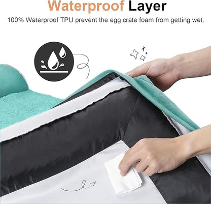 Large Dog Bed Orthopedic Washable: Jumbo Dog Bed Bolster Extra Large Dogs Egg Crate Foam Sofa Couch Waterproof Removable Cover - Aqua Blue